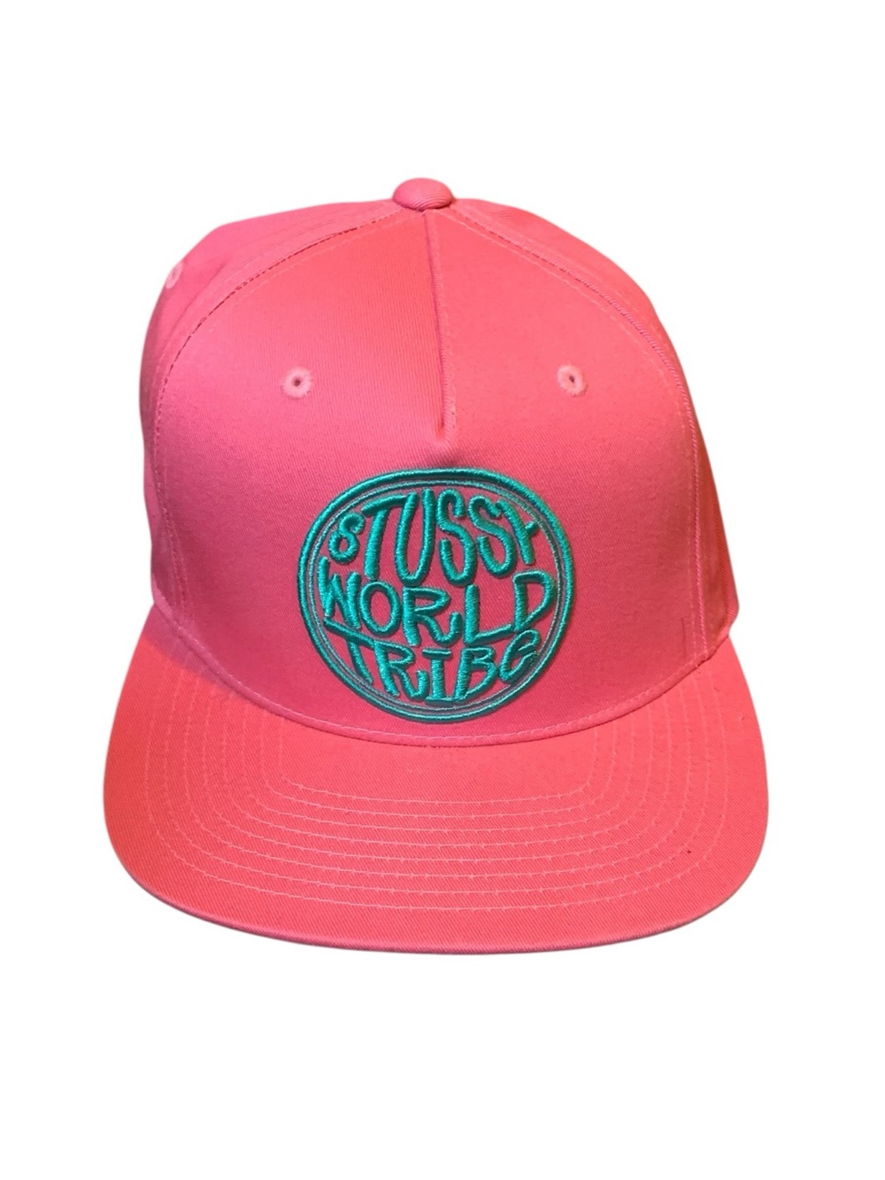 Rare Stussy World Tribe Snapback Hat Pink Teal Logo Vintage Deadstock Streetwear